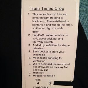 Black lululemon train times crop 4
